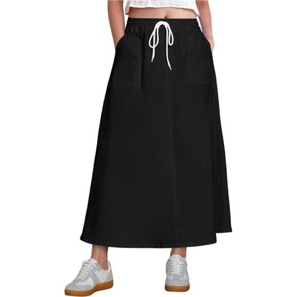 Denim Skirts Trendy A Line with Pockets Black - Picture 1 of 6